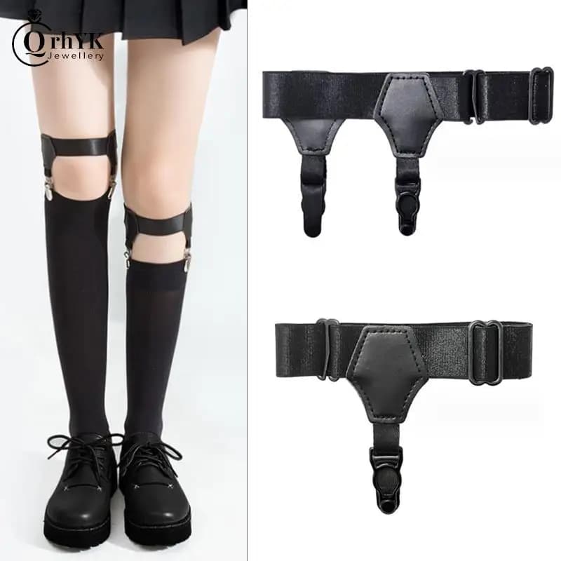 1Set Black Sock Garters Belt Adjustable Elastic Calf Sock Clips Women Stockings Non-slip Suspenders Thigh Braces Holder