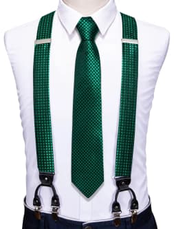 Barry.Wang Luxury Silk Mens Suspender Hanky Cufflinks Tie Set Adjustable Clip On Braces Self Necktie Male Wedding Business Gift