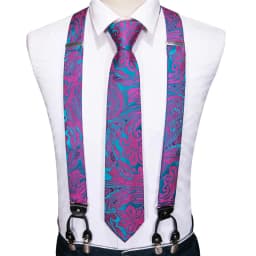 Barry.Wang Luxury Silk Mens Suspender Hanky Cufflinks Tie Set Adjustable Clip On Braces Self Necktie Male Wedding Business Gift