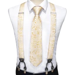 Barry.Wang Luxury Silk Mens Suspender Hanky Cufflinks Tie Set Adjustable Clip On Braces Self Necktie Male Wedding Business Gift