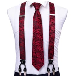 Barry.Wang Luxury Silk Mens Suspender Hanky Cufflinks Tie Set Adjustable Clip On Braces Self Necktie Male Wedding Business Gift