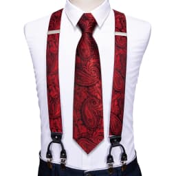 Barry.Wang Luxury Silk Mens Suspender Hanky Cufflinks Tie Set Adjustable Clip On Braces Self Necktie Male Wedding Business Gift
