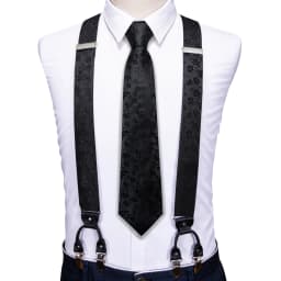 Barry.Wang Luxury Silk Mens Suspender Hanky Cufflinks Tie Set Adjustable Clip On Braces Self Necktie Male Wedding Business Gift