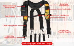 Magnetic Suspenders Tool Belt Suspenders with Large Moveable Phone Holder Pencil Holder, Adjustable Size Padded Suspends