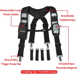 Magnetic Suspenders Tool Belt Suspenders with Large Moveable Phone Holder Pencil Holder, Adjustable Size Padded Suspends