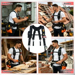 MELOTOUGH Work Suspenders Tool Belt Suspenders with Large Moveable Phone Holder