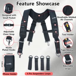 MELOTOUGH Work Suspenders Tool Belt Suspenders with Large Moveable Phone Holder