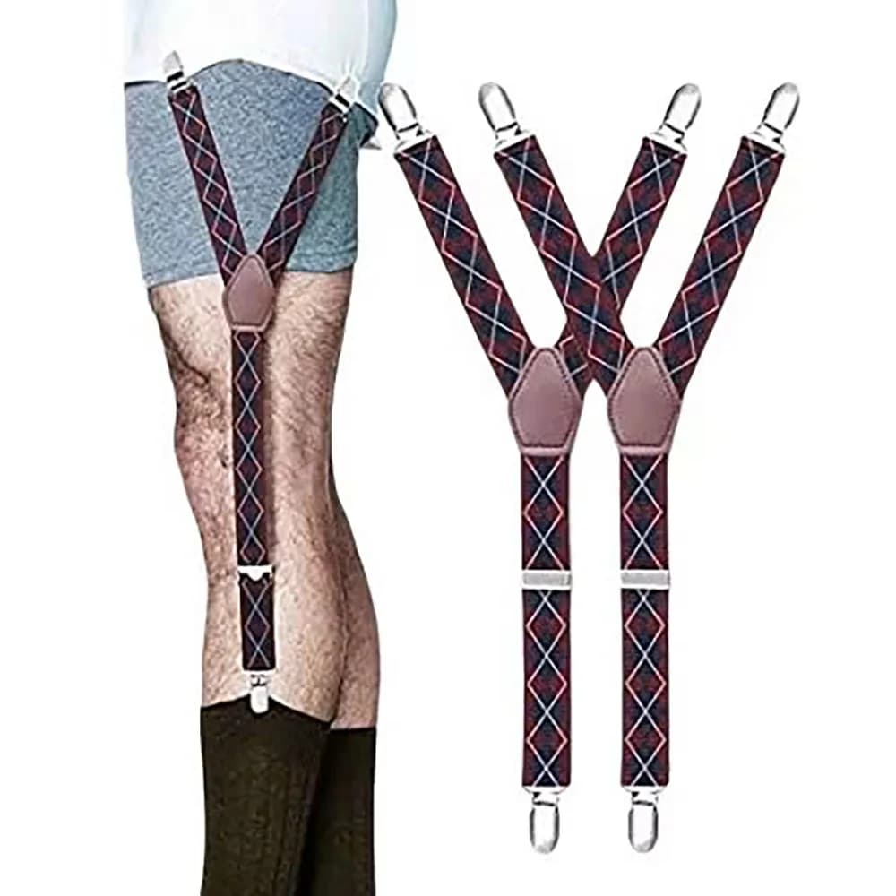 2Pcs/Set Men's Shirt Holders Stays Y-Shaped 3 Metal Clips Adjustable Elastic Leg Suspenders Straps Non-slip Sock Garter Clamps