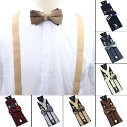 Cotton Brown Plaid Bowtie Suspender Set Elastic Braces Men Black Grey Butterfly Straps Wedding Dress Suit Skirt Accessories Gift