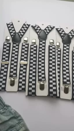 Black White Plaid Kids Adult Adjustable Suspenders 2.5cm Wide Elastic Strap Y-Back Braces 5 Sizes for Whole Family Party Wedding
