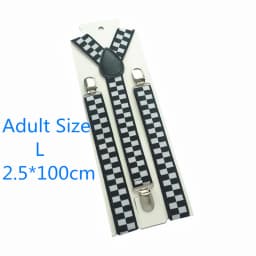 Black White Plaid Kids Adult Adjustable Suspenders 2.5cm Wide Elastic Strap Y-Back Braces 5 Sizes for Whole Family Party Wedding