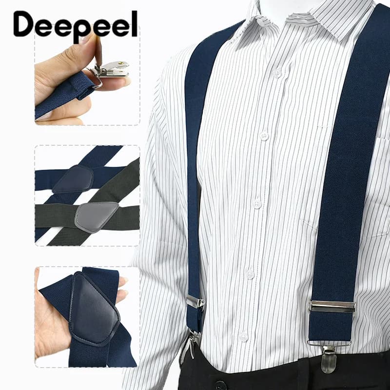 1Pc Deepeel Men's X-shaped Suspenders 5cm Wide Adult Elastic Braces 4 Clips Adjust Strap Suit Trousers Suspender Accessories