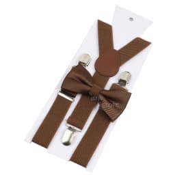Elastic Leather Suspenders Bowtie Set Braces Men Women Brown Adjustable Braces Straps For Wedding Y-Back Shirt Accessories