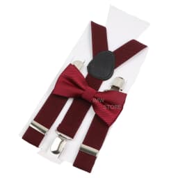 Elastic Leather Suspenders Bowtie Set Braces Men Women Brown Adjustable Braces Straps For Wedding Y-Back Shirt Accessories