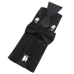 Elastic Leather Suspenders Bowtie Set Braces Men Women Brown Adjustable Braces Straps For Wedding Y-Back Shirt Accessories