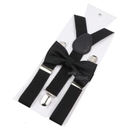 Elastic Leather Suspenders Bowtie Set Braces Men Women Brown Adjustable Braces Straps For Wedding Y-Back Shirt Accessories