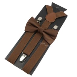 Elastic Leather Suspenders Bowtie Set Braces Men Women Brown Adjustable Braces Straps For Wedding Y-Back Shirt Accessories