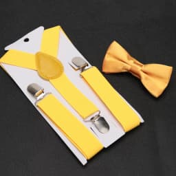 Kids Suspenders for Pants Bowtie Set Matching Tuxedo Suit Boy Girl Childs Black Adjustable Y-Back Brace Belt Wedding Accessories