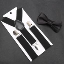 Kids Suspenders for Pants Bowtie Set Matching Tuxedo Suit Boy Girl Childs Black Adjustable Y-Back Brace Belt Wedding Accessories