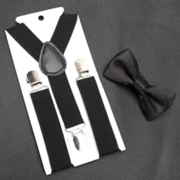Kids Suspenders for Pants Bowtie Set Matching Tuxedo Suit Boy Girl Childs Black Adjustable Y-Back Brace Belt Wedding Accessories