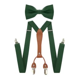 Adjustable Elasticated Y Shape Men Suspenders Bowtie Set Black Elastic Clip-on Braces Belt with Leather Suit Business Wedding