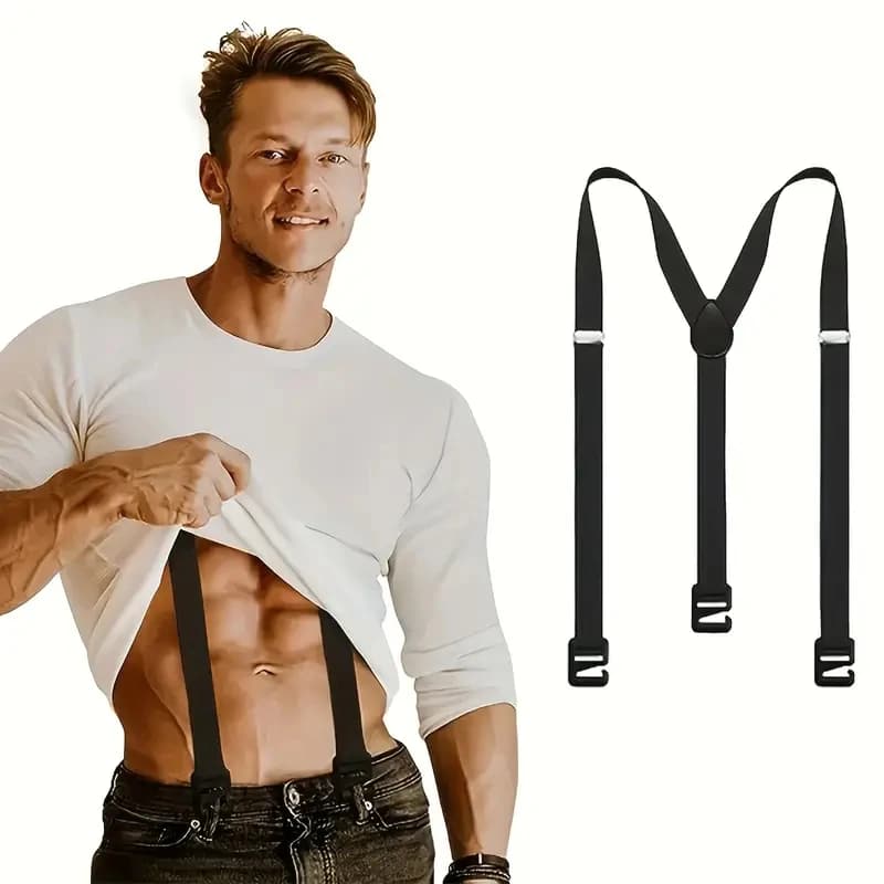 Work Suspenders Belt for Men 4cm Wide X-Back with 3 Plastic Gripper Clasps Adjustable Elastic Trouser Pants Braces-Black