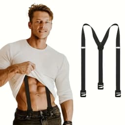 Work Suspenders Belt for Men 4cm Wide X-Back with 3 Plastic Gripper Clasps Adjustable Elastic Trouser Pants Braces-Black