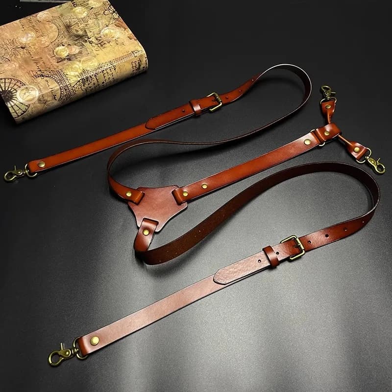 2*125cm Vintage Genuine Leather Man Suspenders 4-Hook Y-Back Adjustable Suspenders GUCUANNVIC Suspenders Pants Women Braces