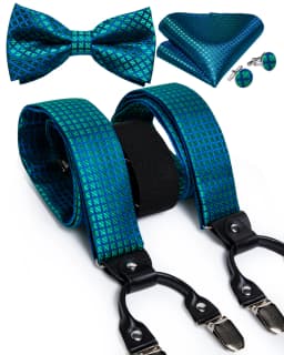 Fashion Men's Suspenders Bow Tie Pocket Square Set Classic 6 Clips Y Shape Suspenders For Wedding Party DiBanGu