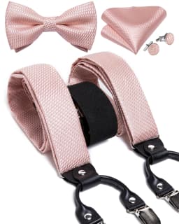 Fashion Men's Suspenders Bow Tie Pocket Square Set Classic 6 Clips Y Shape Suspenders For Wedding Party DiBanGu