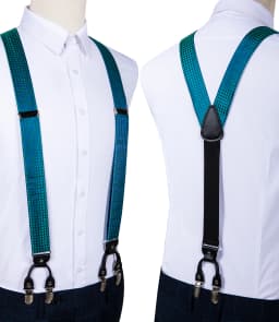 Fashion Men's Suspenders Bow Tie Pocket Square Set Classic 6 Clips Y Shape Suspenders For Wedding Party DiBanGu