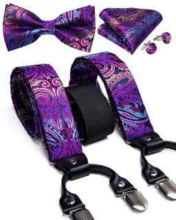Fashion Men's Suspenders Bow Tie Pocket Square Set Classic 6 Clips Y Shape Suspenders For Wedding Party DiBanGu