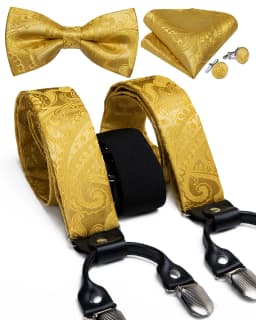 Fashion Men's Suspenders Bow Tie Pocket Square Set Classic 6 Clips Y Shape Suspenders For Wedding Party DiBanGu