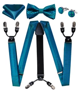 Fashion Men's Suspenders Bow Tie Pocket Square Set Classic 6 Clips Y Shape Suspenders For Wedding Party DiBanGu