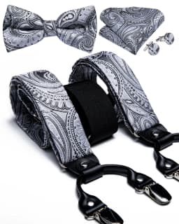 Fashion Men's Suspenders Bow Tie Pocket Square Set Classic 6 Clips Y Shape Suspenders For Wedding Party DiBanGu