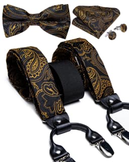 Fashion Men's Suspenders Bow Tie Pocket Square Set Classic 6 Clips Y Shape Suspenders For Wedding Party DiBanGu