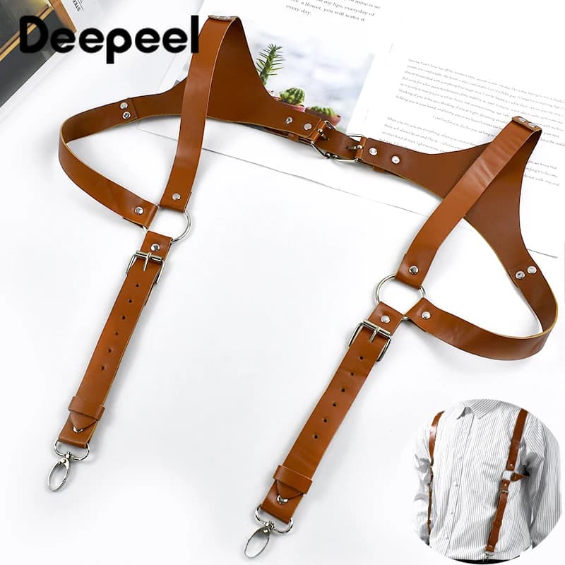 Deepeel Adult Men's Suspenders Faux Leather Goth Men Suspender Adjustable Shoulder Strap Braces Harness Man Belt Accessories