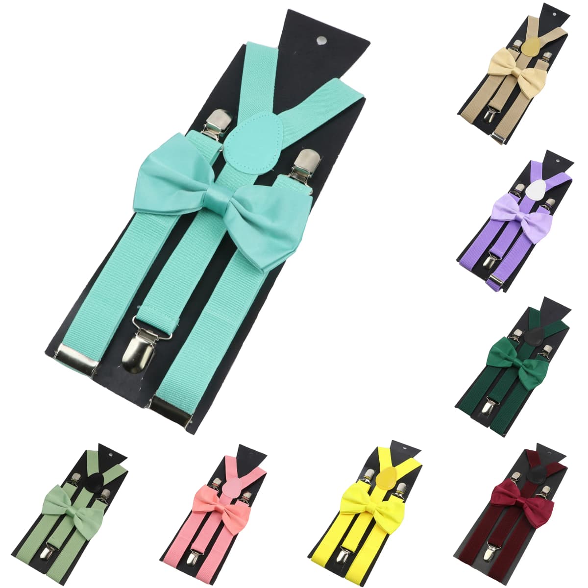 Elastic Leather Suspenders Bowtie Set Braces Men Women Sage Green Adjustable Braces Straps For Wedding Y-Back Shirt Accessories