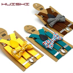 Baby Kids British Style Suspenders and Bow Tie Set Boys Braces Bowties Girls Tirantes Popular Three Clip Suspenders Elasticity