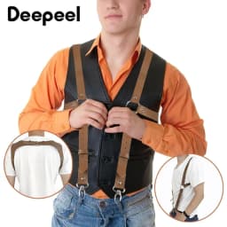 1Pc Fashion Men's Suspenders Vintage Faux Leather Strap Men Suspender Braces Harness Punk Chest Shoulder BeltApparel Accessories