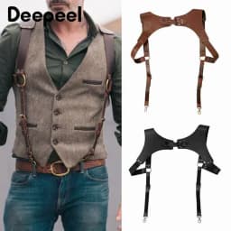 1Pc Fashion Men's Suspenders Vintage Faux Leather Strap Men Suspender Braces Harness Punk Chest Shoulder BeltApparel Accessories