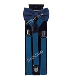 HUISHI Fashion Plain Black Suspenders for Men Navy Red Burgundy Braces Unisex Strap Bretels Mannen Women Bow Tie Suspenders Blue
