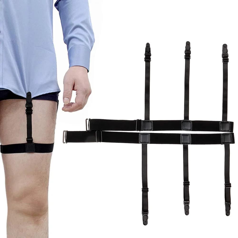2pcs Shirt Stays Belt for Men Adjustable Elastic Shirt Holder Straps Keep Shirt Tucked in Leg Suspenders Non-Slip Shirt Garter