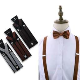 Suspenders Man Bowtie Solid Color Elastic PU Leather Suspenders For Man Belt Adjustable Straps Wedding Bow Tie Accessories Gifts