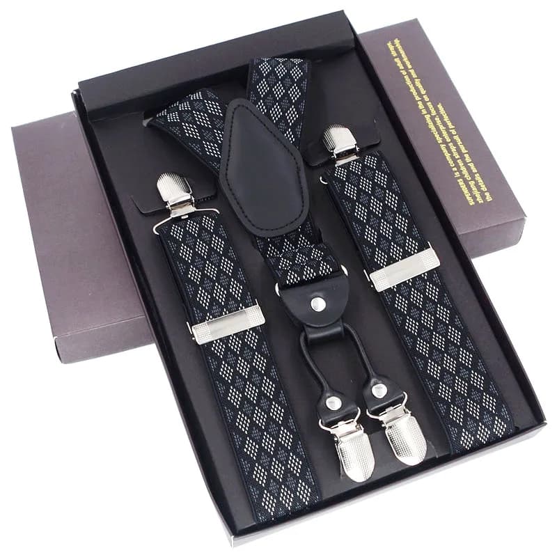 Man Suspenders 4 Clips Braces Black Leather Suspenders Adjustable Belt Strap Trousers Suspensorio Father Gifts Ligas
