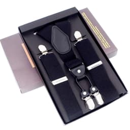 Man Suspenders 4 Clips Braces Black Leather Suspenders Adjustable Belt Strap Trousers Suspensorio Father Gifts Ligas