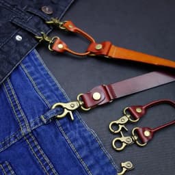 2.4*145CM Vintage Leather Men's Suspenders 4-Hook Y-Back Suspenders For Men's Pants Braces Man Women Men's Slip Suspender