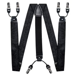Men's Black Adjustable Suspenders Pre-tied Bowtie Pocket Sqaure Cufflinks Fashion 6 Mental Clips Jacquard Paisley Strapes