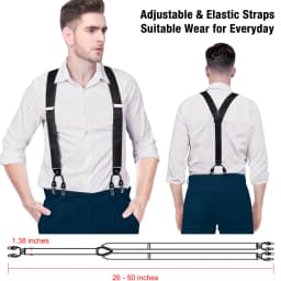 Men's Black Adjustable Suspenders Pre-tied Bowtie Pocket Sqaure Cufflinks Fashion 6 Mental Clips Jacquard Paisley Strapes