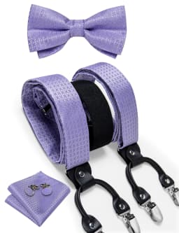 Men's Black Adjustable Suspenders Pre-tied Bowtie Pocket Sqaure Cufflinks Fashion 6 Mental Clips Jacquard Paisley Strapes